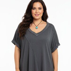 NWT Calvin Klein Performance Asymmetrical Top 3X Gray V-Neck Short Sleeve